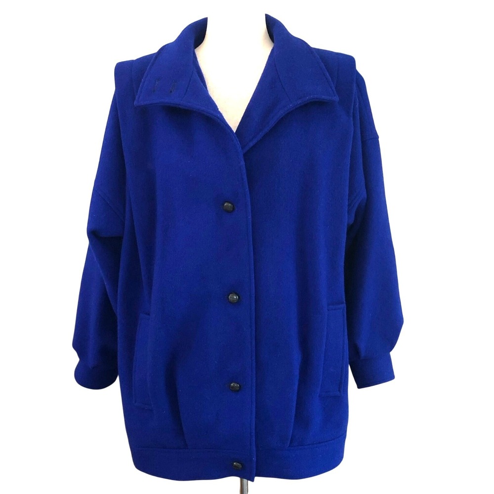 VTG 80s Blue Pure New‎ Wool Coat 11/12 International Scene Hungary Retro Preppy